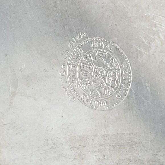 Vtg 70s Hammered Royal Holland Pewter Pinched Amber Glass Triangle Decanter - Picture 8 of 11